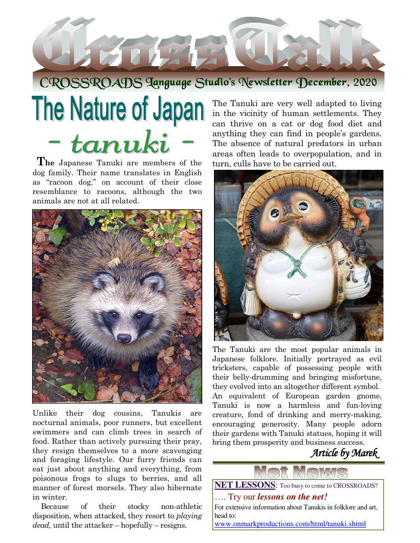 Crossroads Language Studio S Newsletter December The Nature Of Japan Tanuki Crossroads